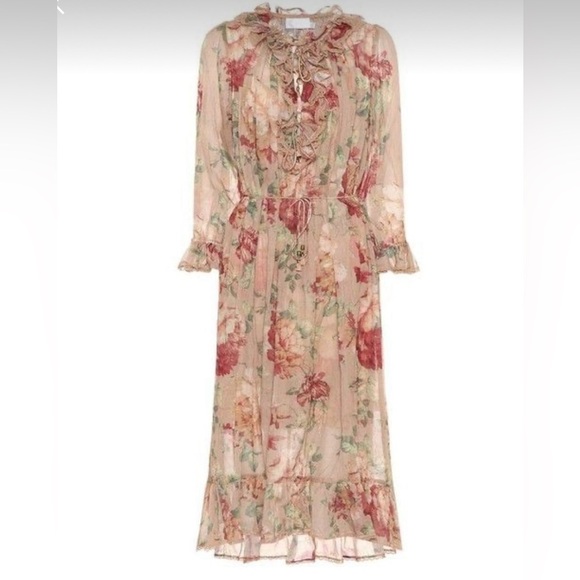 Zimmermann Corsair Ruffle Midi Dress in Floral Cotton Size 0/US4 - Picture 1 of 12